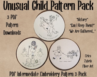 3 Pack Patterns Unusual Child Embroidery PDF Pattern Download Goth Child Skulls