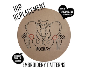 Hip Hip Hooray Hip Replacement Funny Medical Surgery Orthopedic Gift PDF Embroidery Pattern 2 in 1 Patterns