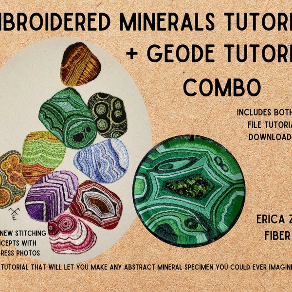 Mineral Embroidery Tutorial Abstract Stitching Stone Specimen Project Malachite Ocean Jasper Agates Stitchalong Erica Zubris PDF Pattern