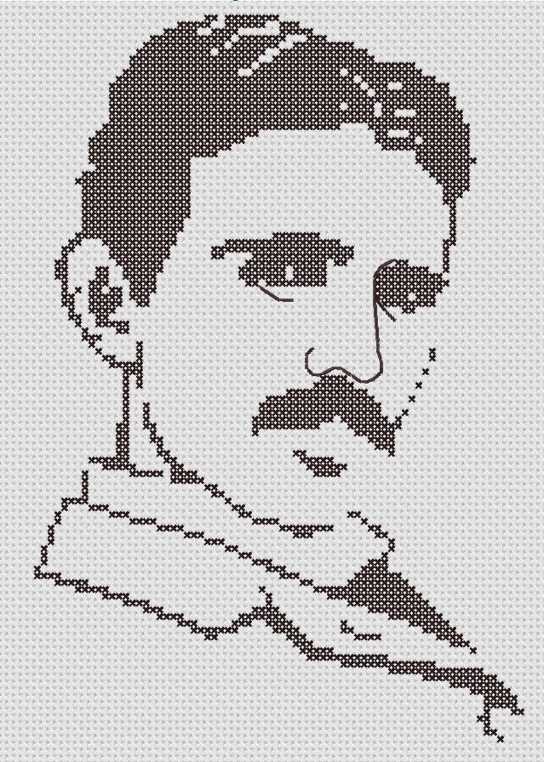 Nikola Tesla Silhouette Cross Stitch 1 Color Easy PDF Pattern image 1