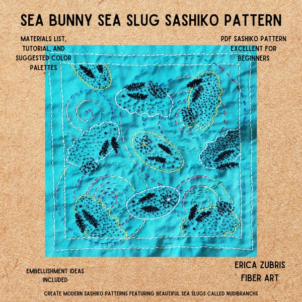 Lapin de mer limace de mer Sashiko nudibranche océan motif de broderie PDF Jorunna Parva