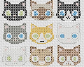 Little Cats Cross Stitch Pattern 9 in 1 Kittens Easy PDF Pattern