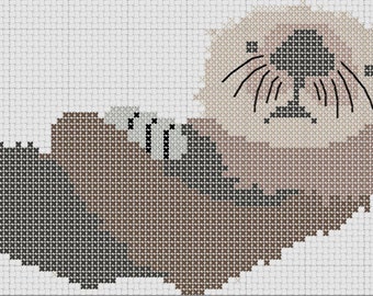 Sea Otter Adorable Cross Stitch Pattern PDF 8 Colors Simple!