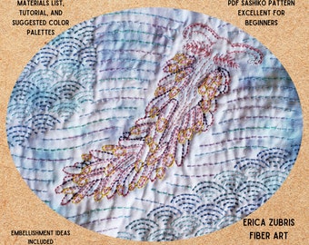 Rainbow Sea Slug Sashiko Nudibranch Ocean Embroidery Pattern PDF Babakina anadoni