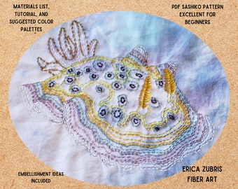 Gem Sea Slug Sashiko Nudibranch Ocean Embroidery Pattern PDF Goniobranchus geminus