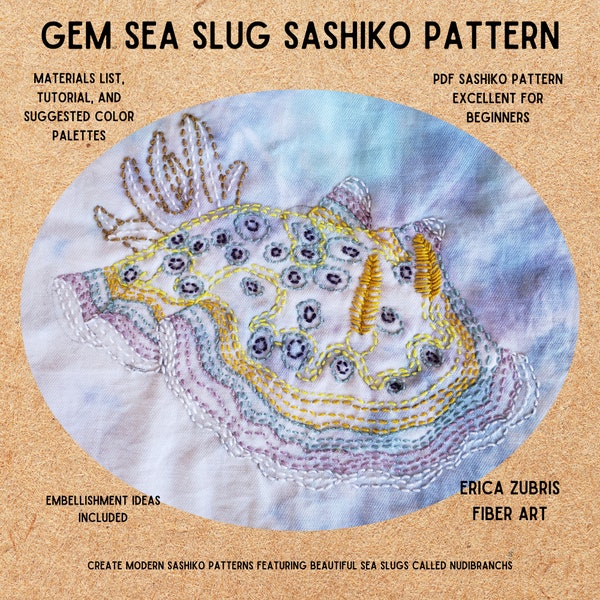 Gemme limace de mer Sashiko nudibranche océan motif de broderie PDF Goniobranchus geminus