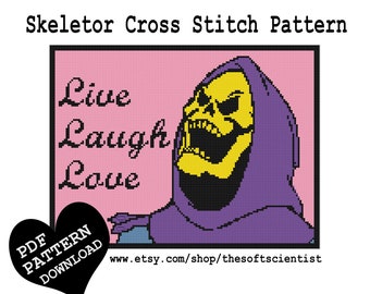 Skeletor Live Laugh Love Subversive Cross Stitch Funny Comic Cross Stitch Pattern PDF