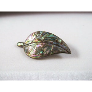 Vintage Abalone Sterling Silver leaf Brooch Pin Taxco Mexico