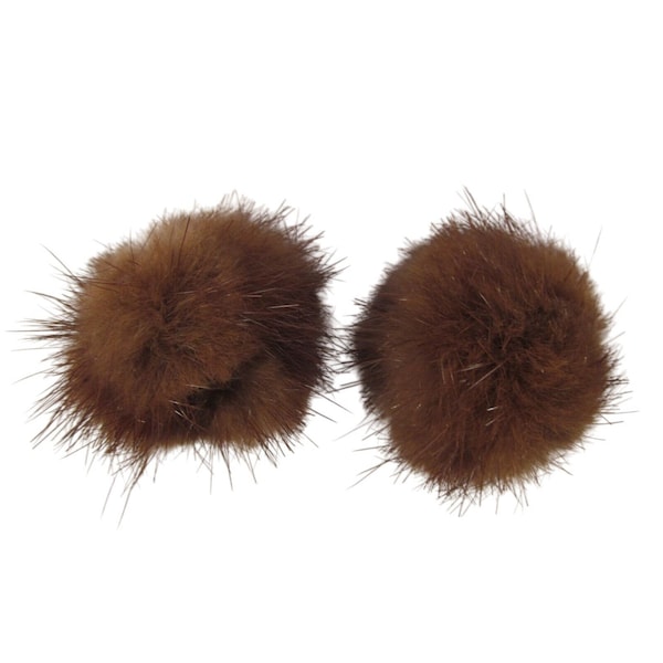Vintage Brown Mink Fur Clip on Earrings