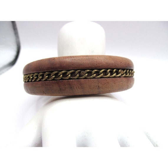 Vintage Wood Brass Bangle Bracelet Made in India - image 1