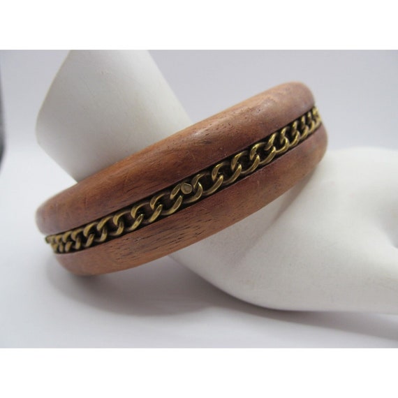 Vintage Wood Brass Bangle Bracelet Made in India - image 4