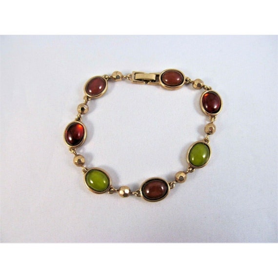 Vintage Liz Claiborne Link Bracelet with Green an… - image 1