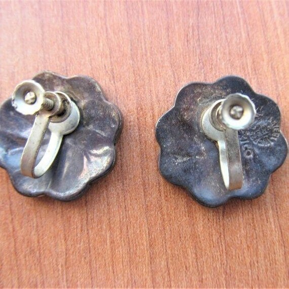 Sterling Abalone Onyx Inlay Screw Back Earrings V… - image 5