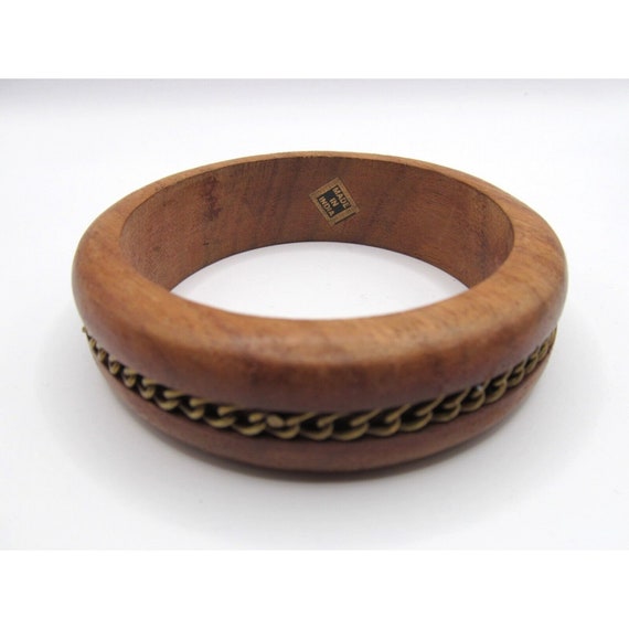 Vintage Wood Brass Bangle Bracelet Made in India - image 2