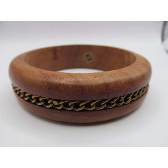 Vintage Wood Brass Bangle Bracelet Made in India - image 9