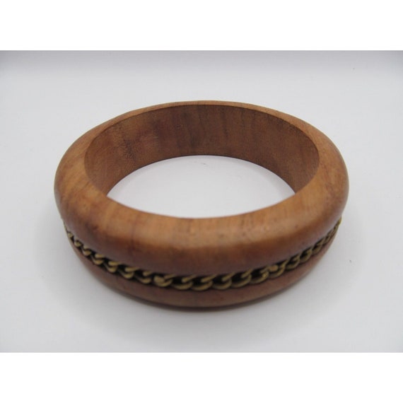 Vintage Wood Brass Bangle Bracelet Made in India - image 7