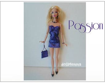 Poppy Parker Doll Clothes - PASSION Velvet Dress, Hand-beaded Purse and Jewelry Set - Custom Fashion - by dolls4emma