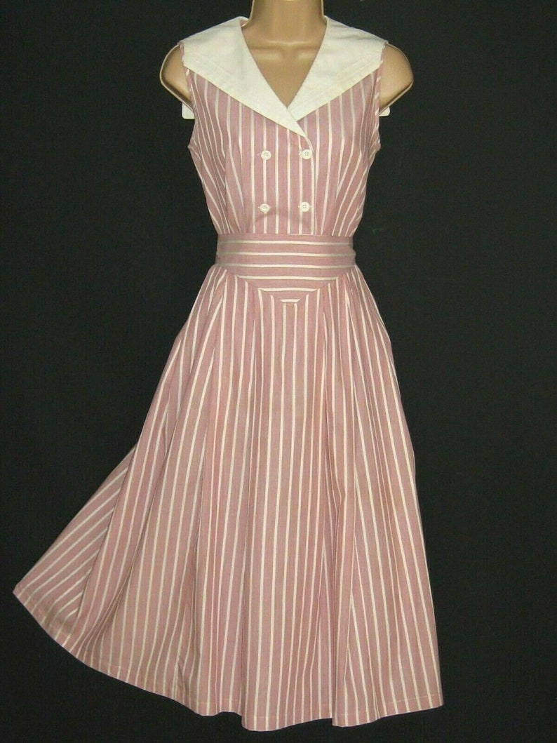 LAURA ASHLEY Vintage 80s RedWhite Striped Sailor Blouse /& Skirt Set UK810 Label 12