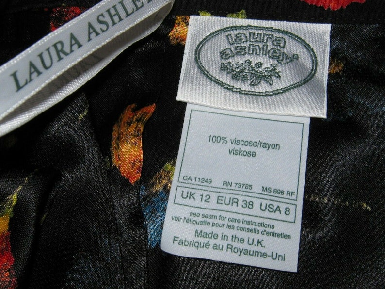 LAURA ASHLEY Vintage Poppy Field Black Viscose Summer Maxi Skirt UK1012