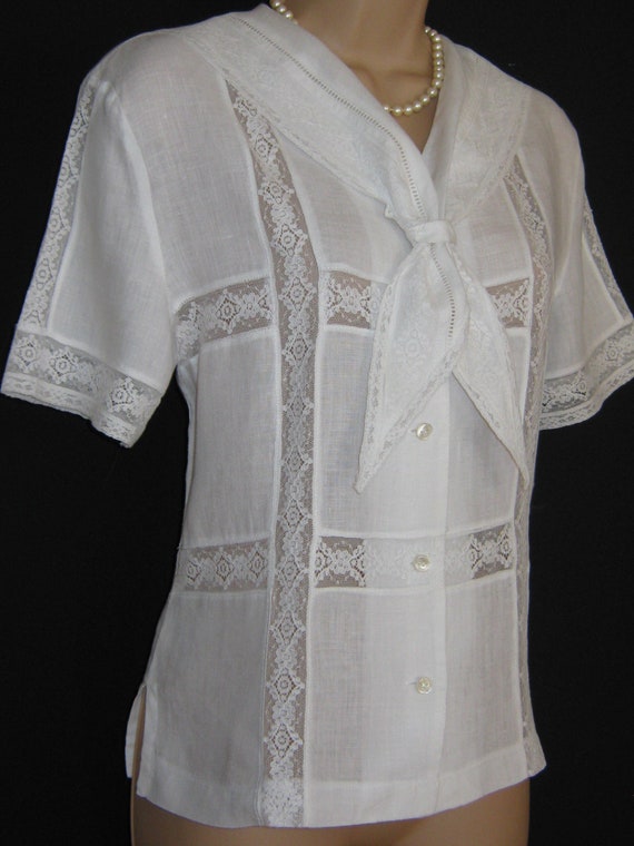 LAURA ASHLEY Vintage Edwardian Sailor Style Linen