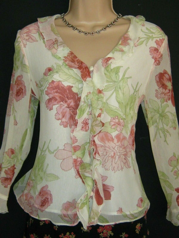 LAURA ASHLEY Vintage Peony Rose Georgette Silk Cre