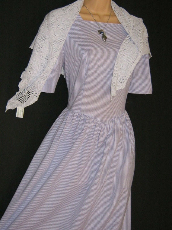 LAURA ASHLEY Vintage 80s Periwinkle White Striped