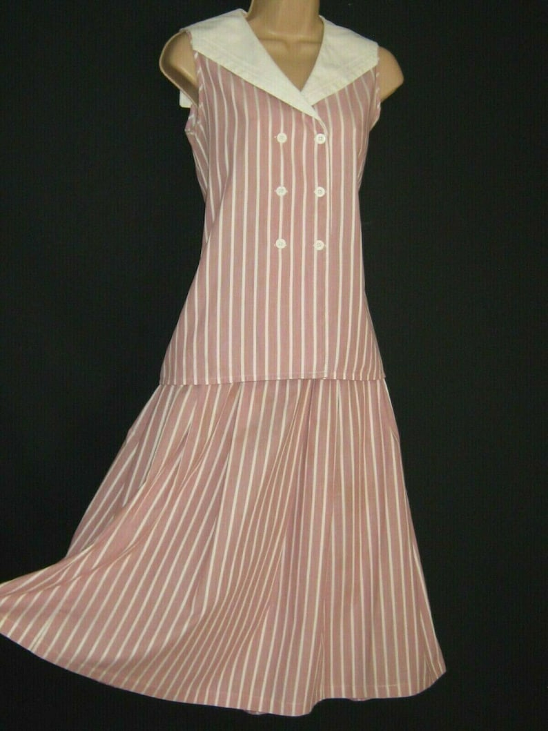 LAURA ASHLEY Vintage 80s RedWhite Striped Sailor Blouse /& Skirt Set UK810 Label 12