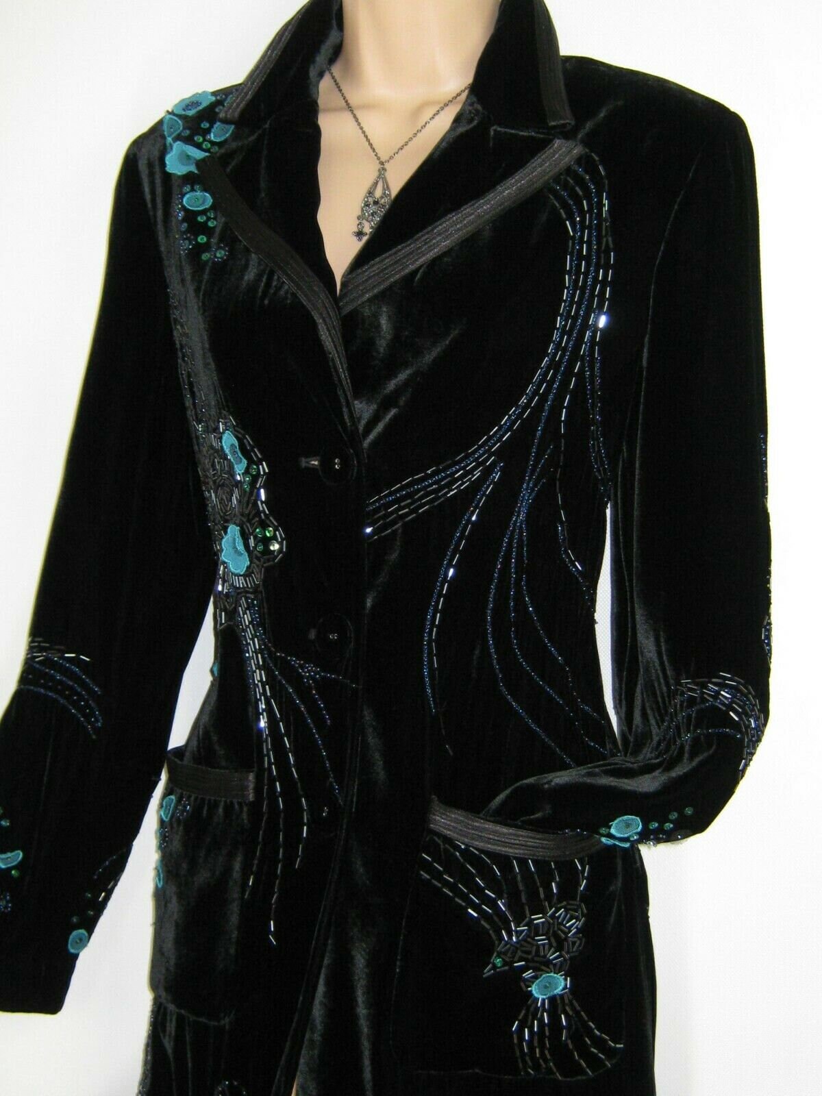 Image of Laura Ashley Vintage Embellished Art Deco Style Velveteen Evening Dress Coat, Uk - Unworn With Tag