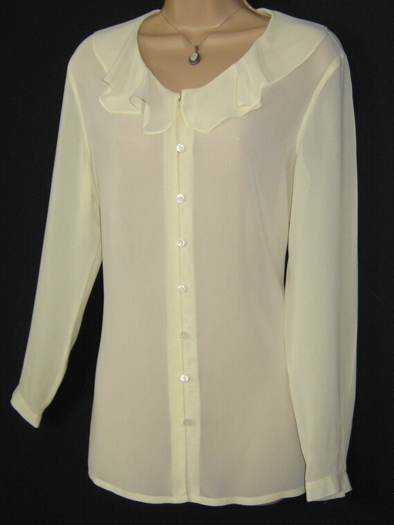 LAURA ASHLEY Vintage Ethereal Sheer Cream Frill-Ne