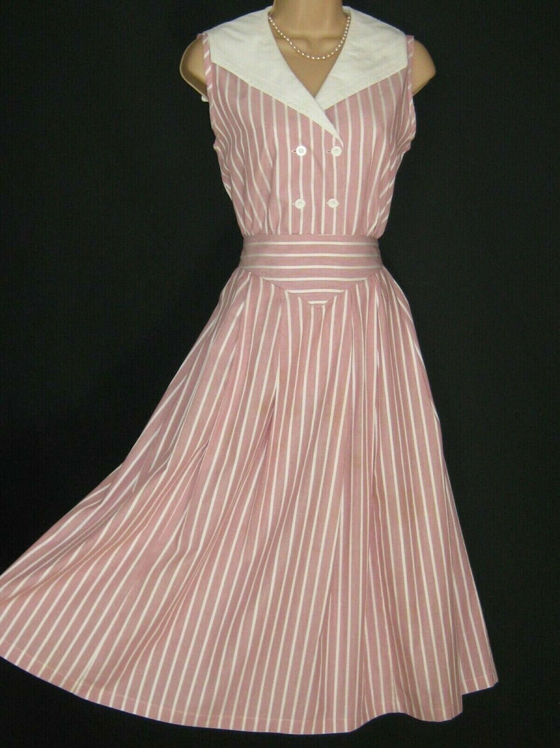 LAURA ASHLEY Vintage 80s RedWhite Striped Sailor Blouse /& Skirt Set UK810 Label 12