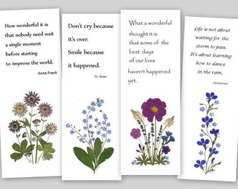 Pressed Flower Bookmarks - set of 4 - Quotes to Inspire - #055