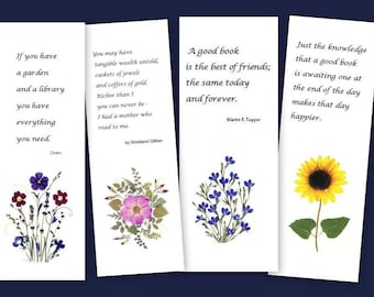 Pressed flower bookmarks -Set of 4 bookmarks -   For readers and  book lovers - #072