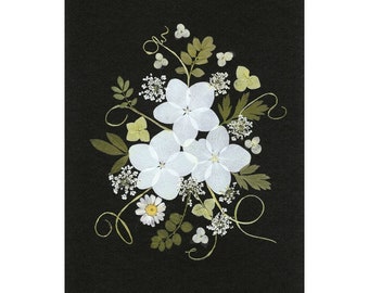 Pressed flower notecards, Hydrangea - Pressed Flowers - set of 6 printed cards #012