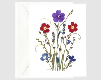 Pressed Flower Notecards, set of 6 Printed Cards, Thank you notes - Gift for Her - #122