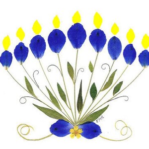 Hanukkah Cards,  Menorah, set of 6 printed pressed flower cards #104