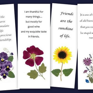 Friendship Bookmarks - set of 4 Pressed Flower Bookmarks - Quotes about Friendship - #058