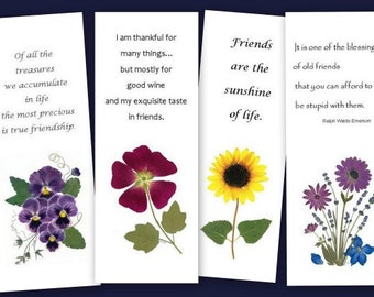 Friendship Bookmarks - set of 4 Pressed Flower Bookmarks - Quotes about Friendship - #058