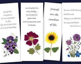 Friendship Bookmarks - set of 4 Pressed Flower Bookmarks - Quotes about Friendship - #058