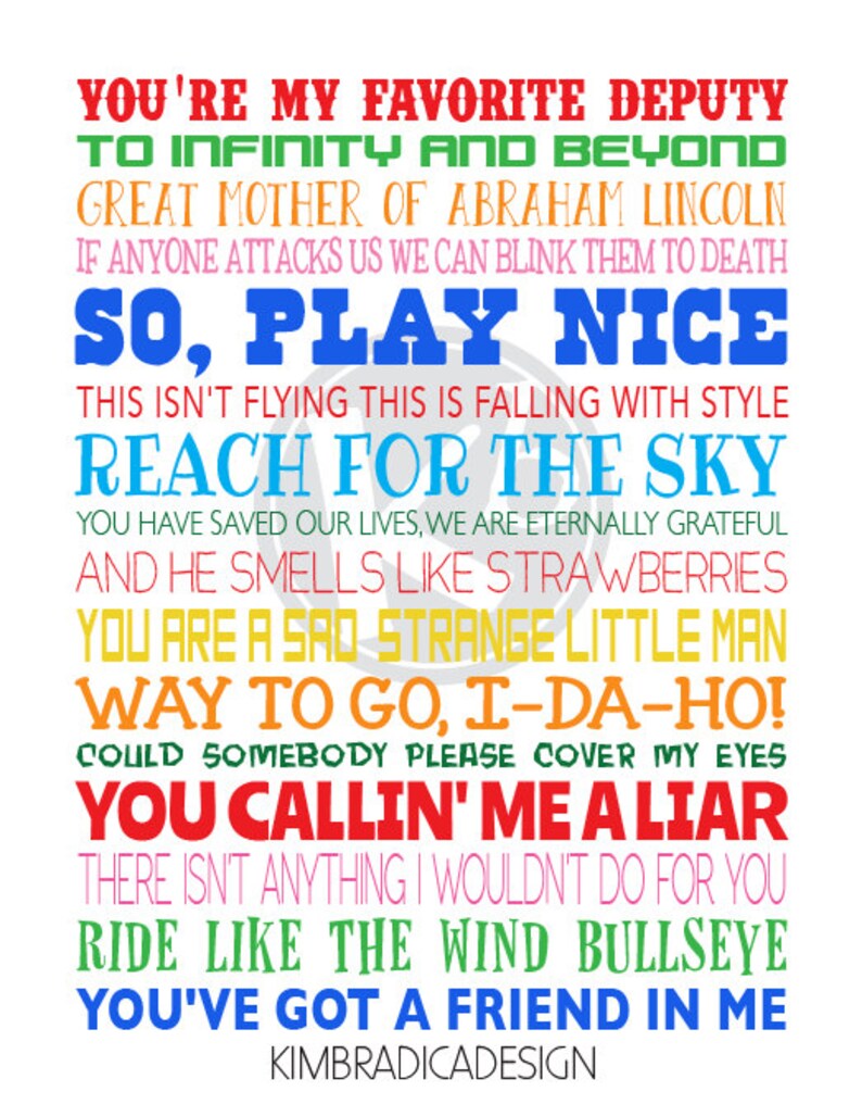 Toy Story Movie Quotes, 11x14 Digital Print Etsy