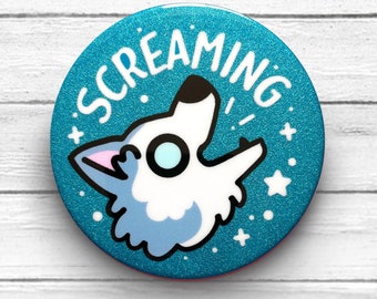 Screaming Husky Glitter Button