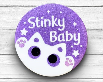 Stinky Baby White Cat Glitter Button