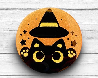 Orange Spooky Kitty Cat Glitter Button - Orange