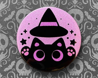 Spooky Kitty Cat Glitter Buttons -Purple