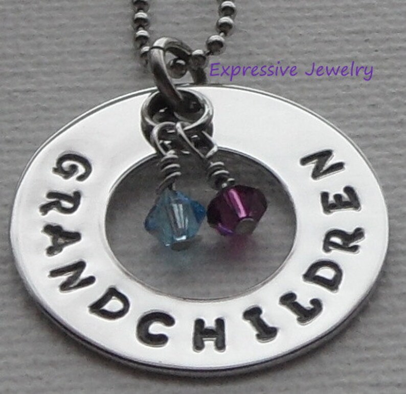 Grandchildren Birthstone Charm Necklace Etsy