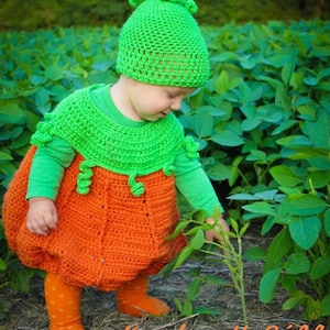 Pumpkin Costume Crochet Pattern, Halloween, Digital download only, infant, toddler image 1