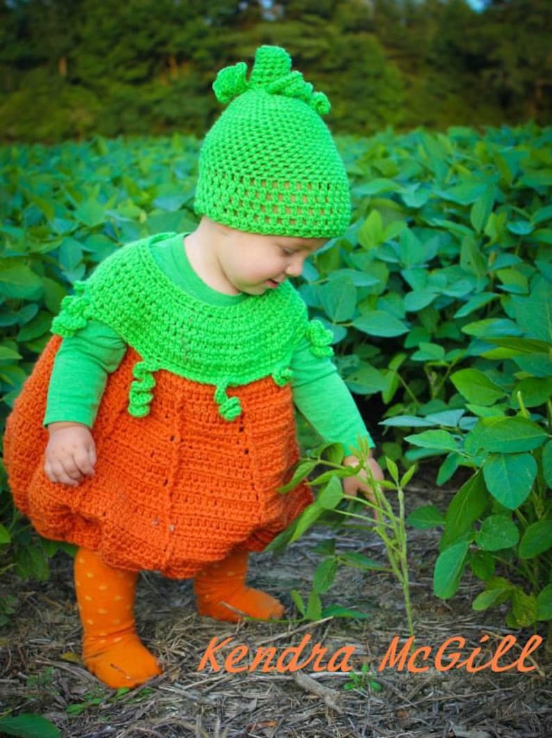 Pumpkin Costume Crochet Pattern, Halloween, Digital download only, infant, toddler image 1