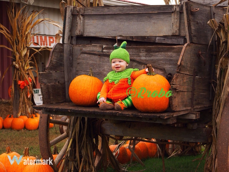 Pumpkin Costume Crochet Pattern, Halloween, Digital download only, infant, toddler image 5