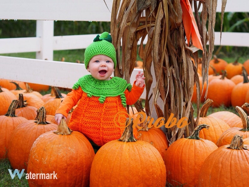 Pumpkin Costume Crochet Pattern, Halloween, Digital download only, infant, toddler image 7