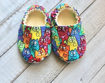 Cats Tie Dye Fabric Baby Moccasins, Soft Sole Crib Shoes