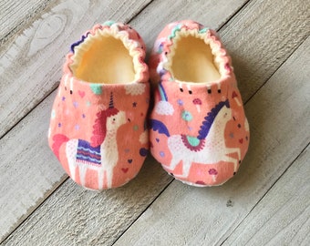 Unicorn Fleece Baby Slippers, Soft First Shoes, Infant Girl Gift